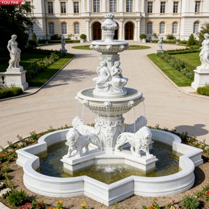 Fontaine à 3 niveaux <span class=keywords><strong>en</strong></span> marbre blanc sculpté à la main YOUFINE avec lions assis pour la décoration de manoir, de propriété et de jardin - Product Image 4