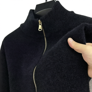 Cardigan en tricot épais à col montant et fermeture éclair pour homme, couleur unie, idéal pour l'automne - Product Image 1
