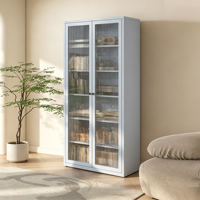 Armoire de rangement autoportante en acier avec porte en verre trempé bleu ciel, bibliothèque et unité de classement pour bureau à domicile et salon