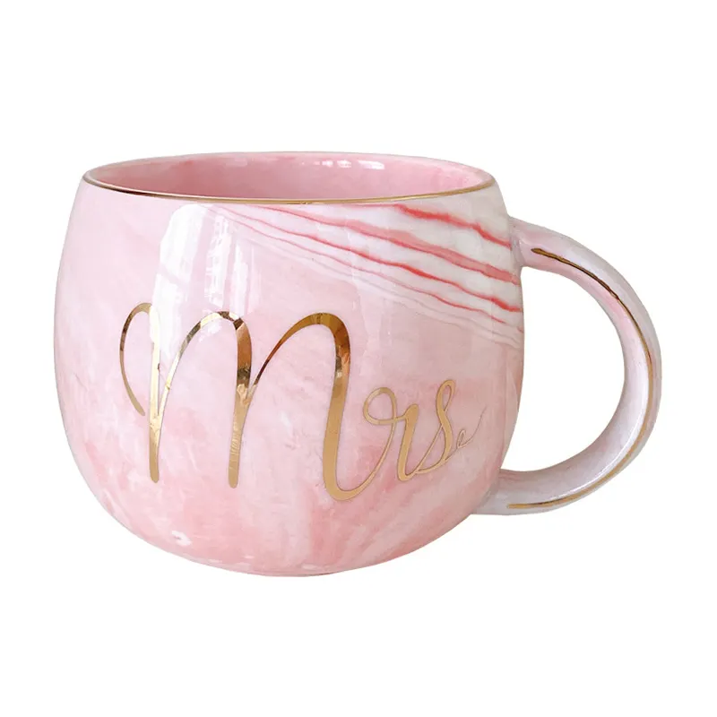 Toptan seramik kupalar pembe mermer tasses kişiselleştirilmiş özelleştirilebilir kahve kupa logo ile sevimli mermer çay bardağı anneler günü