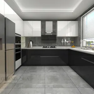 2024最新潮流设计廉价现代小厨房三聚氰胺白色黑色定制厨柜出售