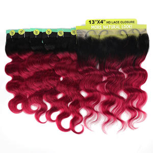 Paquetes de mezcla de cabello humano Paquetes de tejido de cabello humano sin procesar <span class=keywords><strong>2022</strong></span> Nuevo con cierre, tendencias de onda profunda de color teñido Ombre brasileño - Product Image 1