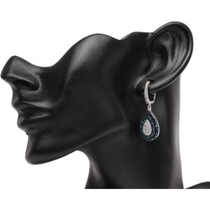 Teardrop <b>Dangle</b> <b>Earrings</b> 2.97 Cttw White And Blue <b>Diamond</b> Round Cut 925 Sterling Silver For Women Wedding Jewelry - Product Image 6