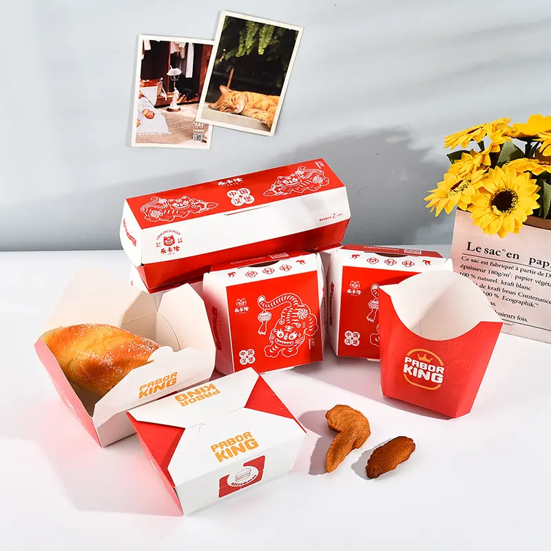 Kunden spezifische Take Away Food Grade koreanische Papier Hot Dog zu gehen Französisch gebratenes Huhn Karton Burger Box Drucken Fast-Food-Verpackung