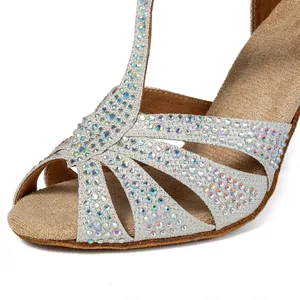 Collezione Estiva: Scarpe da Ballo Latino per Donna, <span class=keywords><strong>Tacco</strong></span> <span class=keywords><strong>Medio</strong></span> 7,5 cm, <span class=keywords><strong>Argento</strong></span> <span class=keywords><strong>con</strong></span> Borchie e Diamanti, Tomaia Alta in Rete Morbida - Product Image 6