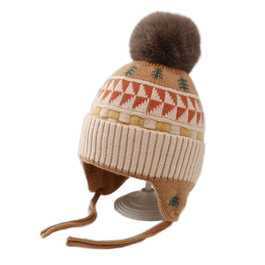 <span class=keywords><strong>Bonnet</strong></span> d'hiver haut pour enfants chaud ski chapeau péruvien oreillette doublure en coton pompon tricot avec arcs de fruits Camouflage pour garçons - Product Image 2
