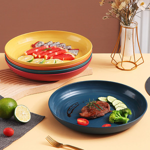 Plato de cena de paja de trigo estilo japonés de 23 cm, redondo, de color sólido, no tóxico, para carne, postres, ensaladas, frutas, verduras, uso doméstico - Product Image 1