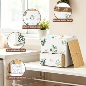 Porte-tampons élégant en bois pour salle de bain avec couvercle et tiroir - Product Image 5