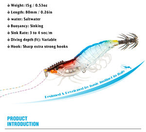 Pesca calamar Metal Jigs señuelo cebo 15g 80mm luminoso pie suave madera Camarón agua salada simulación pulpo gancho lento Jigging señuelo - Product Image 5