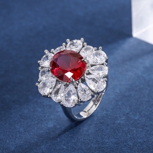 Fashion Eco-friendly Copper 10*12mm Red Cubic Zirconia Floral Pendant <b>Earring</b> Ring <b>Set</b> Elegantes Ladies Jewellery <b>Set</b> - Product Image 2