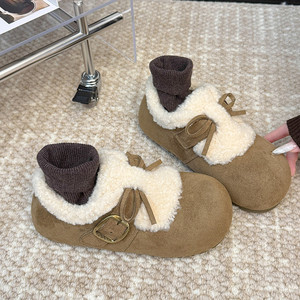 รองเท้าบูทบุขนสั้นสำหรับผู้หญิง รุ่นเพิ่มความสูงด้านใน สไตล์เรโทร ยี่ห้อ Birkenstocks เหมาะสำหรับฤดูหนาว พื้นหนา วัสดุไมโครไฟเบอร์ บุขนเทียม - Product Image 1