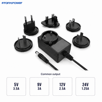 Adaptateur de prise interchangeable 9V2.5A/ 12V2A/24V1A, chargeur d'alimentation 24W avec certifications UL/CE/CB/UKCA/KC/PSE/SAA pour appareils électroniques