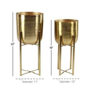 <b>Large</b>, Round, Indoor/Outdoor Metallic Gold Metal <b>Planter</b> - Product Image 1
