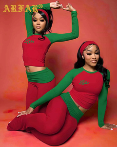 Custom Women's Spring Clothing Wholesale Raglan Color Block Cotton Tee Shirt <strong>Pants</strong> 2 Piece Lounge Wear Casual <strong>Clothes</strong> for Women - Product Image 1