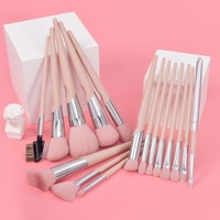 Ensemble professionnel de 16 pinceaux de maquillage à manche en bois, style plat, pour le contour du visage et des joues, le mascara et le crayon à sourcils - SANS LOGO