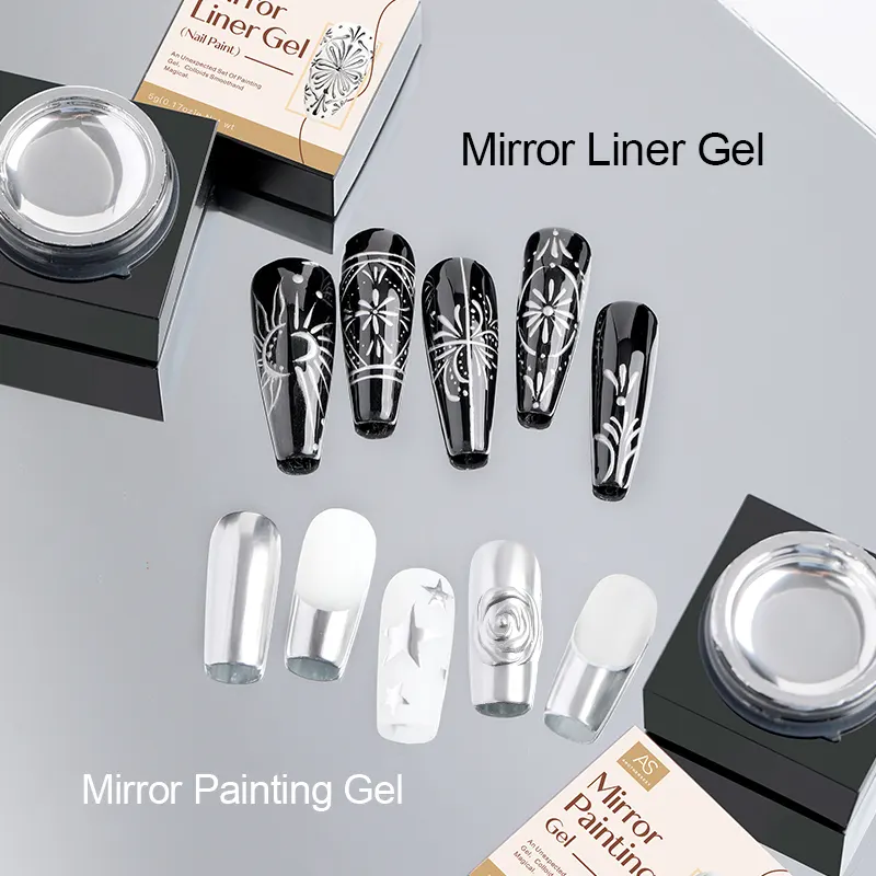 AS High Density Silver Colour Mirror Chrome Nails Gel Paint Metallic Gel Nail Polish Privatel Label For Sale