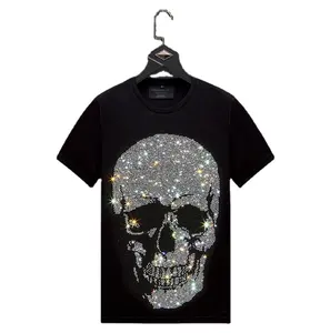 Muestra gratis envío rápido Bling cráneo rhinestone patrón hotfix rhinestone diseño para camiseta