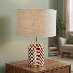 Lámpara de Mesa Decorativa Hecha a Mano con Incrustaciones de Madreperla Roja Natural, LED Eléctrico 3500K Blanco Cálido Regulable, Base de Bambú, Base para Bombilla E27 - Product Image 3