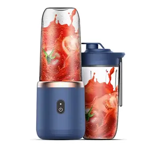 2024 Hot Selling Products Rechargeable Fruit Juicer Electric Mini Hand Portable Blender 6 Blades 400ML 50 Plastic Pink Blue 3.7