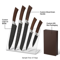 Ensemble de 5 couteaux de cuisine en acier inoxydable, couteau chinois, Santoku, lame en granit noir, manche en plastique, ambidextre, durable