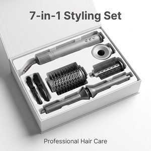 Ensemble de brosses à air chaud 7-en-1 gris mat, kit d'outils de coiffure professionnel pour la maison et le salon - Product Image 1