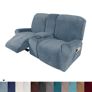 Love Seat with Middle Console <strong>Slipcover</strong> 8-Piece Velvet Stretch Reclining Sofa Covers 2 Seat <strong>Loveseat</strong> <strong>Recliner</strong> Sofa Cover
