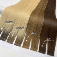 Extensions de cheveux humains vierges en gros, alignées sur les cuticules, double épaisseur, semi-naturelles, invisibles, à bandes adhésives sans couture