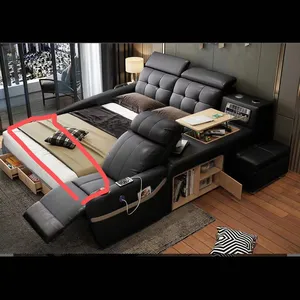 Modern minimalist tatami bed master bedroom leather double queen size household solid wood high-end bed
