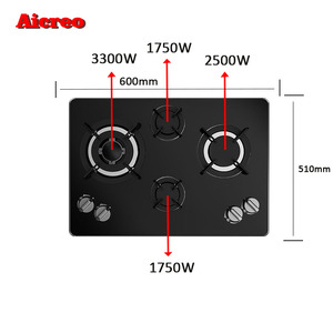 Table de cuisson à gaz encastrable 4 feux de 600 mm (24 pouces) <span class=keywords><strong>avec</strong></span> panneau en verre céramique – Vente en gros - Product Image 2