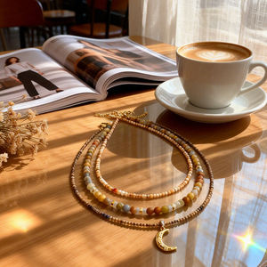 2026 Women's Adjustable Layered Natural Stone <b>Jade</b> Necklace Boho Stack Wood Beads Trendy Daily Wear Fashion <b>Jewelry</b> set - Product Image 2