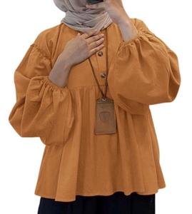 Nuova Camicia Musulmana da Donna Semplice Taglie Forti con Colletto a Camicia e Vita Plissettata - Product Image 4