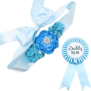 Ensemble de ceintures de <span class=keywords><strong>grossesse</strong></span> à fleurs et rubans rose et bleu pour future maman et future papa, idéal pour les fêtes de baby shower et la décoration. - Product Image 5