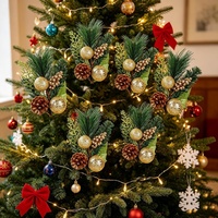 Vente flash - Bouquet de fleurs de Noël scintillant en or, rouge baie, vert et pomme de pin, décoration de couronne