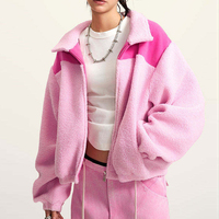 Veste d'extérieur coupe ample en polaire color-block pour femme, col montant, coupe-vent, chaude, doublure satinée, style urbain, vente en gros sur mesure