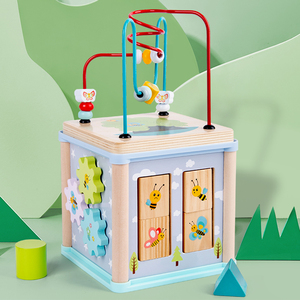 Jouet éducatif multifonctionnel en bois pour enfants, à cinq en un, à quatre faces, avec des perles enroulées, intéressant pour la cognition animale - Product Image 4