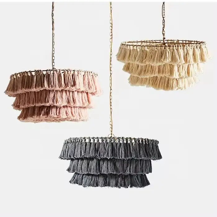 Lampadario moderno da 60cm a 3 livelli con frange e luci a sospensione con paralume Boho macramè lampada a sospensione a mano corda plafoniera