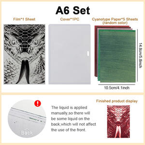 Kit de <span class=keywords><strong>film</strong></span> de papier cyanotype pour impression solaire A6 avec tête de serpent 5 feuilles de papier d'impression solaire Tutoriel pour débutant DIY Art - Product Image 2