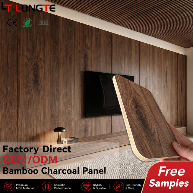 Acoustic Indoor WPC Cladding Bamboo Charcoal Carbon Crystal Timber Veneer Modern Wall Board Waterproof 3D Decor Sheet Home