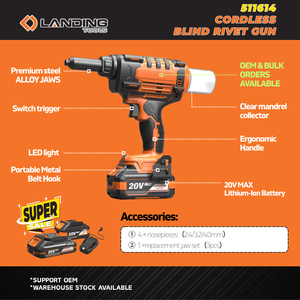 511614 Professional 20V MAX Brushless Heavy Duty Cordless Rivet <b>Gun</b> Tool for Aluminum, Steel, and Stainless Steel Rivets - Product Image 2