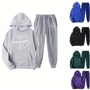 Venta al por mayor de ropa de calle de manga larga deportes gimnasio de talla grande conjuntos de los hombres personalizados Puff estampado en blanco sólido de gran tamaño hombres chándal - Product Image 1