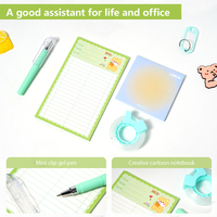 Ensemble de papeterie Ours Vert Pastel Citron - Stylo, Bloc-notes, Notes autocollantes, Distributeur de ruban adhésif, Trousse à crayons - Fournitures scolaires et de bureau pour enfants, Idéal pour offrir