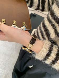 Upro <b>Women</b> Retro Genuine Leather <b>Watch</b> Band With Pearl Metal-spliced <b>Watch</b> Bands Strap for Apple I <b>Watch</b> 46mm - Product Image 6