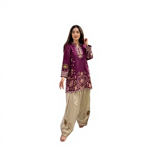Conjunto de Traje Salwar Farshi para Mujer TENNECY, Algodón Crepé Francés, Bordado Intenso con Lentejuelas, Reversible, Secado Rápido, para Fiesta, Talla XXL - Product Image 1