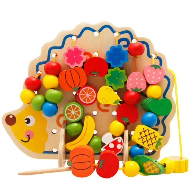 Holz Obst Gemüse Schnürung Schnur Perlen Spielzeug Mit Igel Board Montessori Lernspiel zeug Puzzle Spielzeug Geschenk Kinder