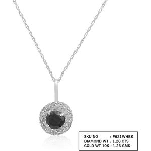 Collar con Colgante de Diamante Negro Corte Redondo con Halo, Oro Blanco de 10k, para Uso Diario de Mujer - Product Image 3