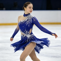 Robe de patinage artistique bleu royal ornée de strass, asymétrique à une épaule, dos ouvert, pour compétition de patinage sur glace