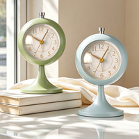 Horloge de table ronde silencieuse de style Ins, horloge de bureau en métal avec support métallique, analogique à quartz pour la chambre à coucher, décoration de la maison