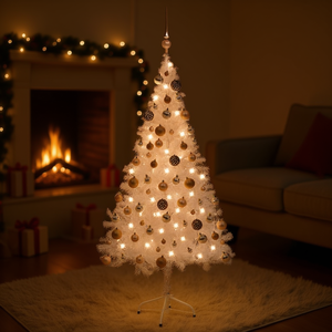 Sapin de Noël artificiel pré-éclairé 47,2 pouces, 230 branches, lumières LED blanc chaud, arbre d'intérieur sur pied avec ensemble de boules - Product Image 2