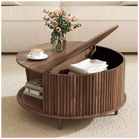 Tables basses DISHI avec boîte de rangement latérale cachée, table basse en bois cannelé pour petit espace