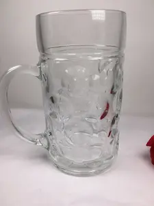 Taza de cerveza con hoyuelos de cristal transparente, logo personalizado, gran tamaño, 1L, 0,5l, venta al por mayor